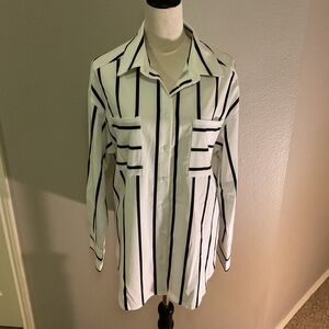 White with black stripes button down size M